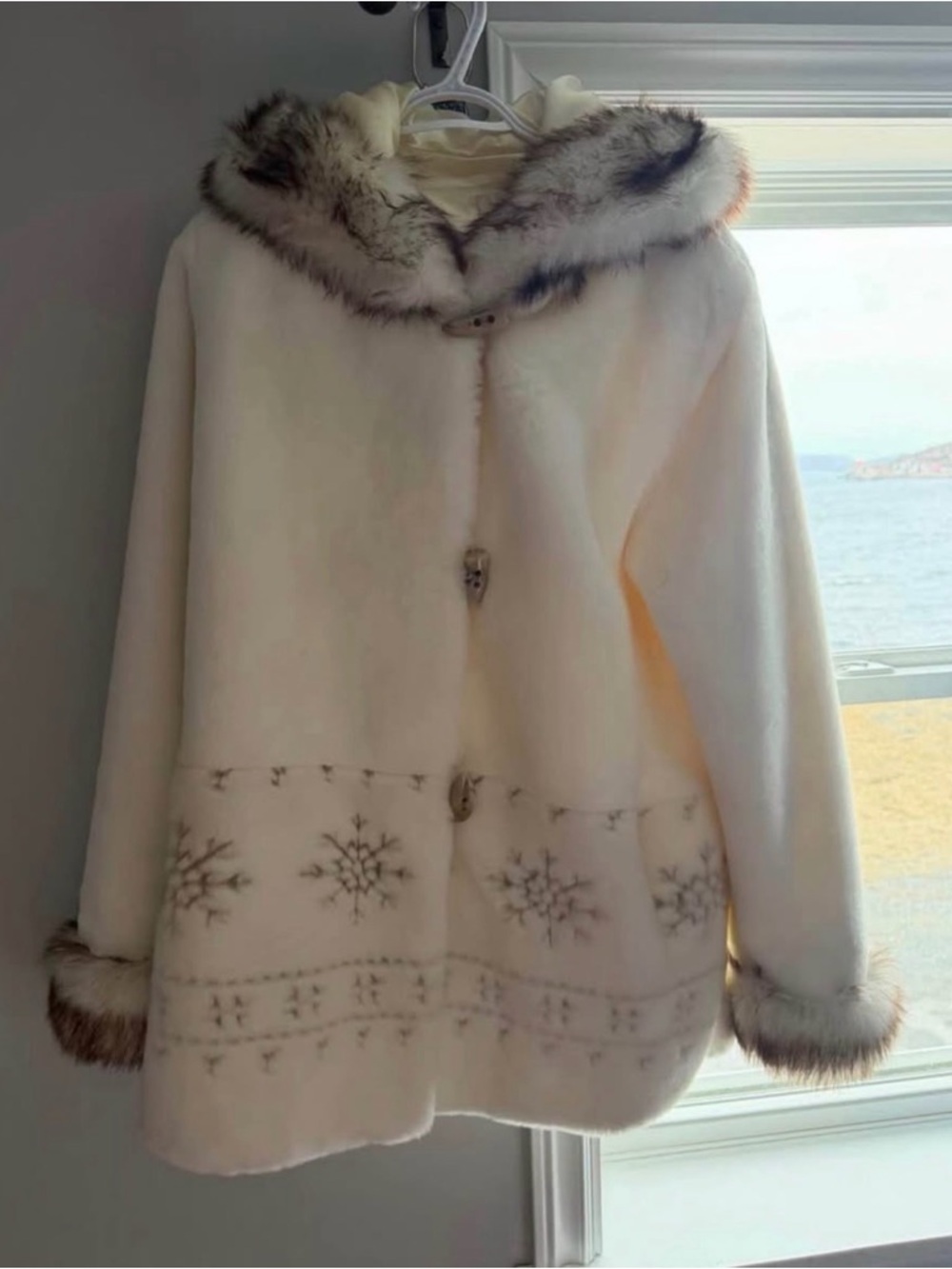 Cleo Cream Teddy Jacket with Faux-Fur Trim
